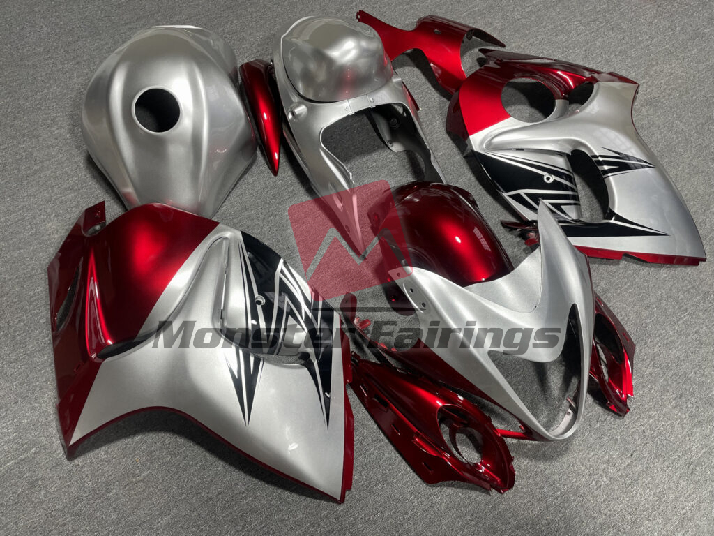Deep Red & Silver ABS fairings for Suzuki GSXR 1300 2008 - 2020 - premium OEM fit kit by Monster Fairings