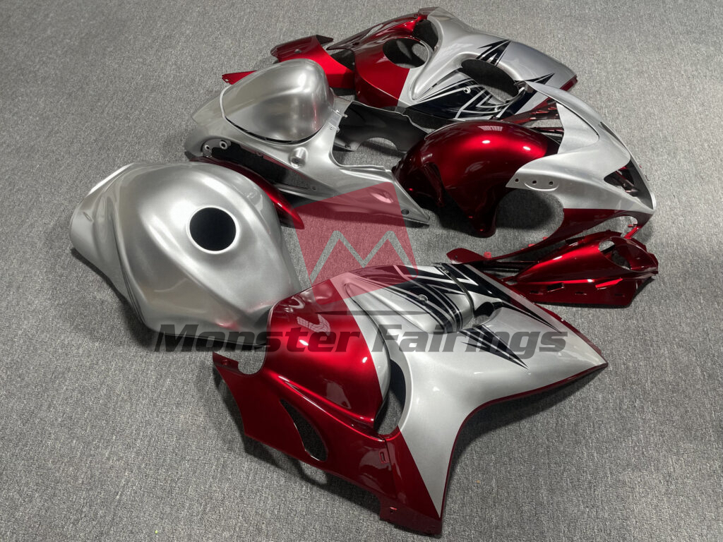 Suzuki GSXR custom ABS fairings 2008 - 2020 in Deep Red & Silver - durable replacement kit, Monster Fairings