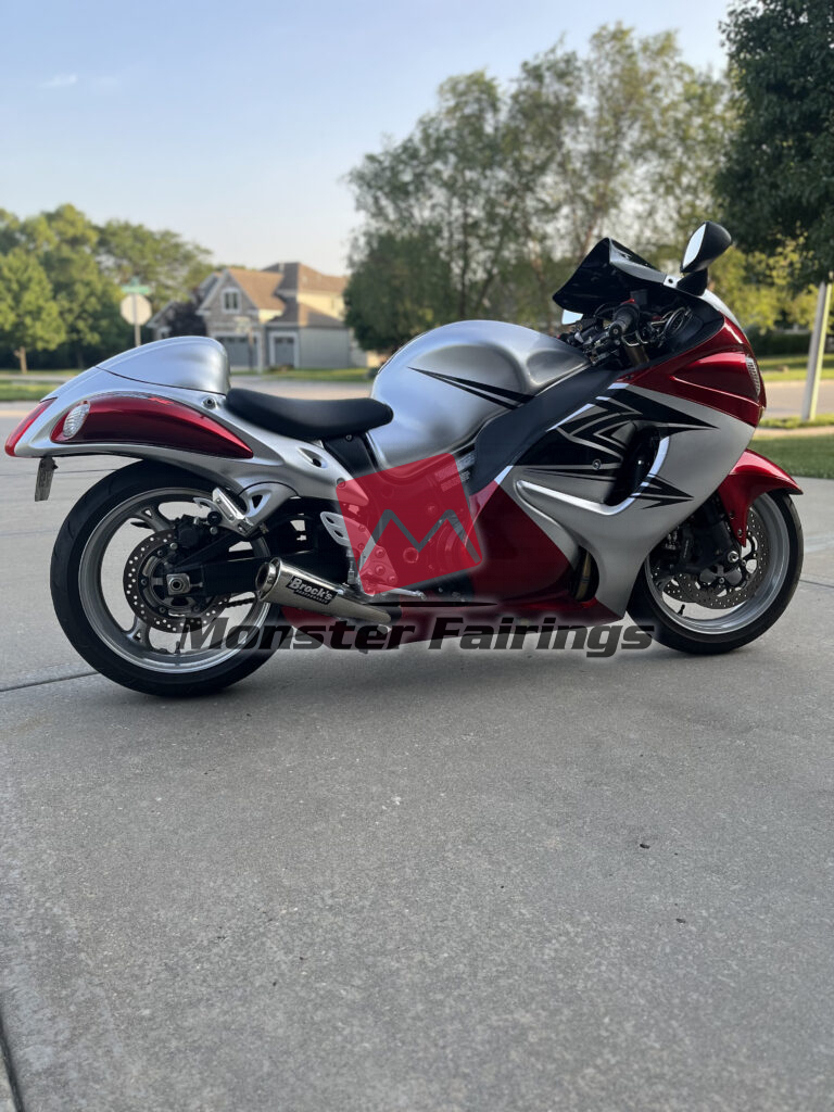 Suzuki GSXR 1300 2008 - 2020 ABS fairings, Deep Red & Silver - high - quality motorcycle kit by Monster Fairings