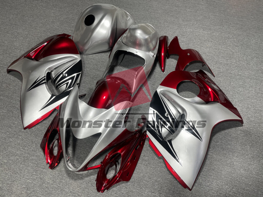 2008 - 2020 Suzuki GSXR Deep Red & Silver fairing set - ABS injection, custom painted by Monster Fairings