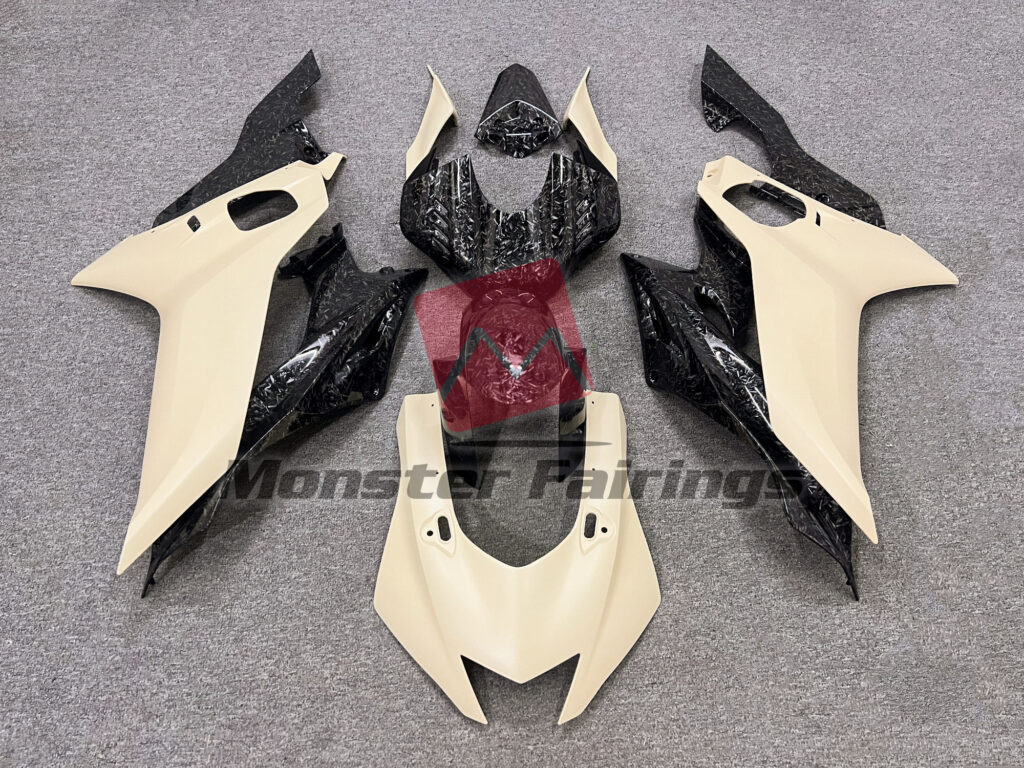 Yamaha R6 2017 - 2022 Matte Tan with Gloss Forged Carbon Fiber Style ABS fairings - custom motorcycle bodywork kit by Monster Fairings