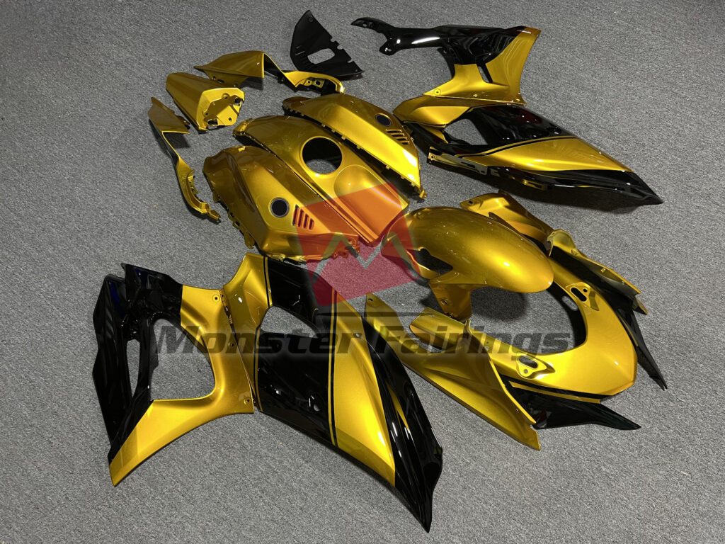 2021 - 2025 Yamaha R7 Gloss Gold & Black fairing set - ABS injection, custom painted by Monster Fairings