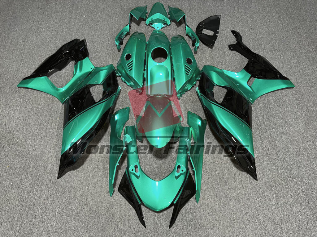Yamaha R7 2021 - 2025 Gloss Teal & Black ABS fairings - custom motorcycle bodywork kit by Monster Fairings