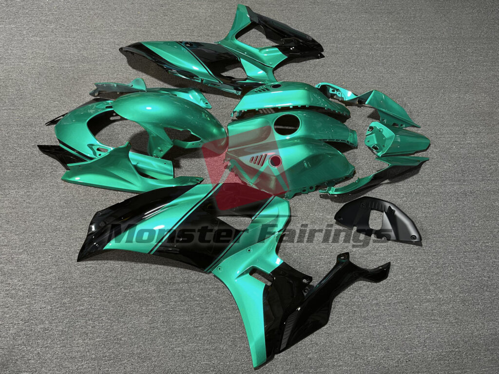 Yamaha R7 custom ABS fairings 2021 - 2025 in Gloss Teal & Black - durable replacement kit, Monster Fairings
