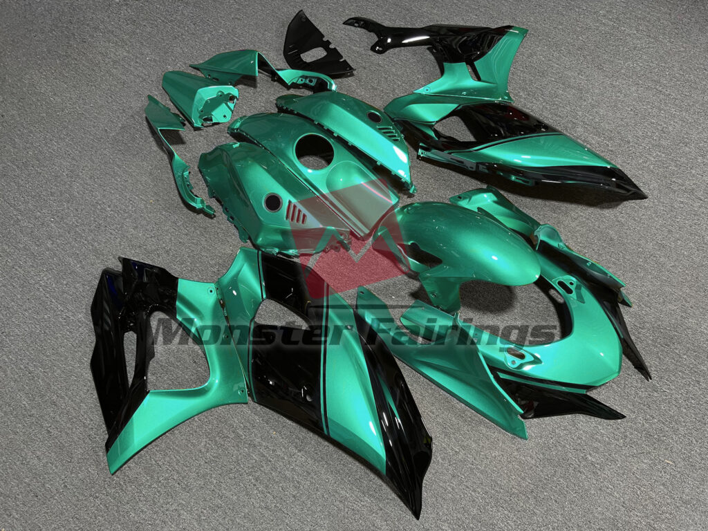 2021 - 2025 Yamaha R7 Gloss Teal & Black fairing set - ABS injection, custom painted by Monster Fairings
