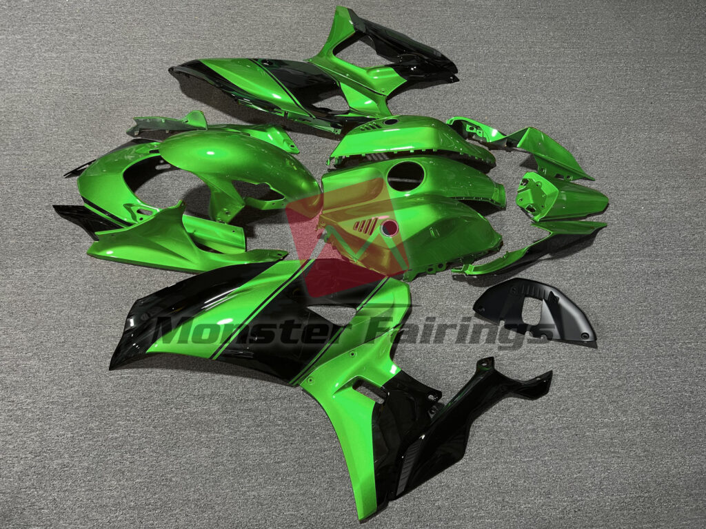 Yamaha R7 custom ABS fairings 2021 - 2025 in Gloss Green & Black - durable replacement kit, Monster Fairings
