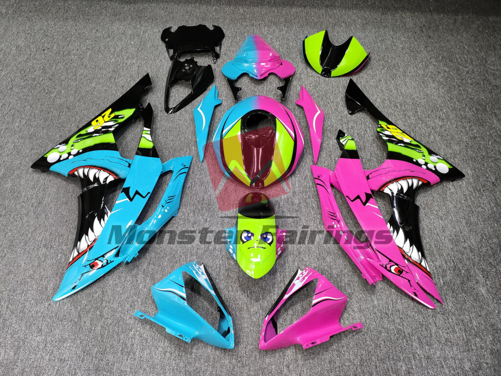 Yamaha R6 2008 - 2016 Gloss Light Blue & Pink Shark Split ABS fairings - custom motorcycle bodywork kit by Monster Fairings