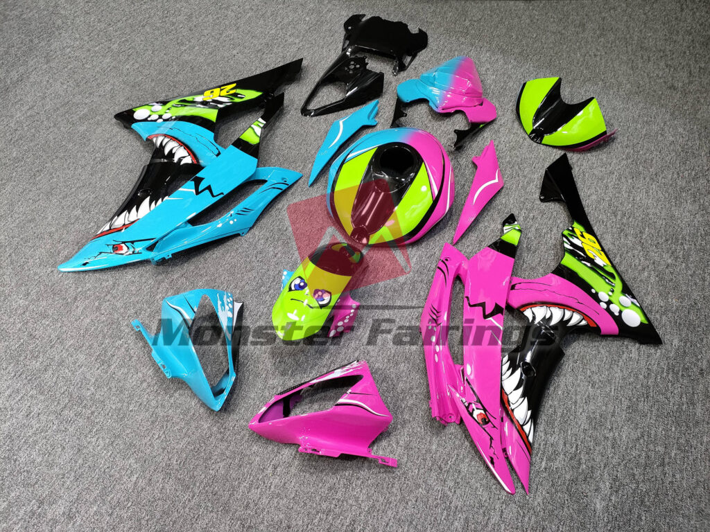 Yamaha R6 custom ABS fairings 2008 - 2016 in Gloss Light Blue & Pink Shark Split - durable replacement kit, Monster Fairings