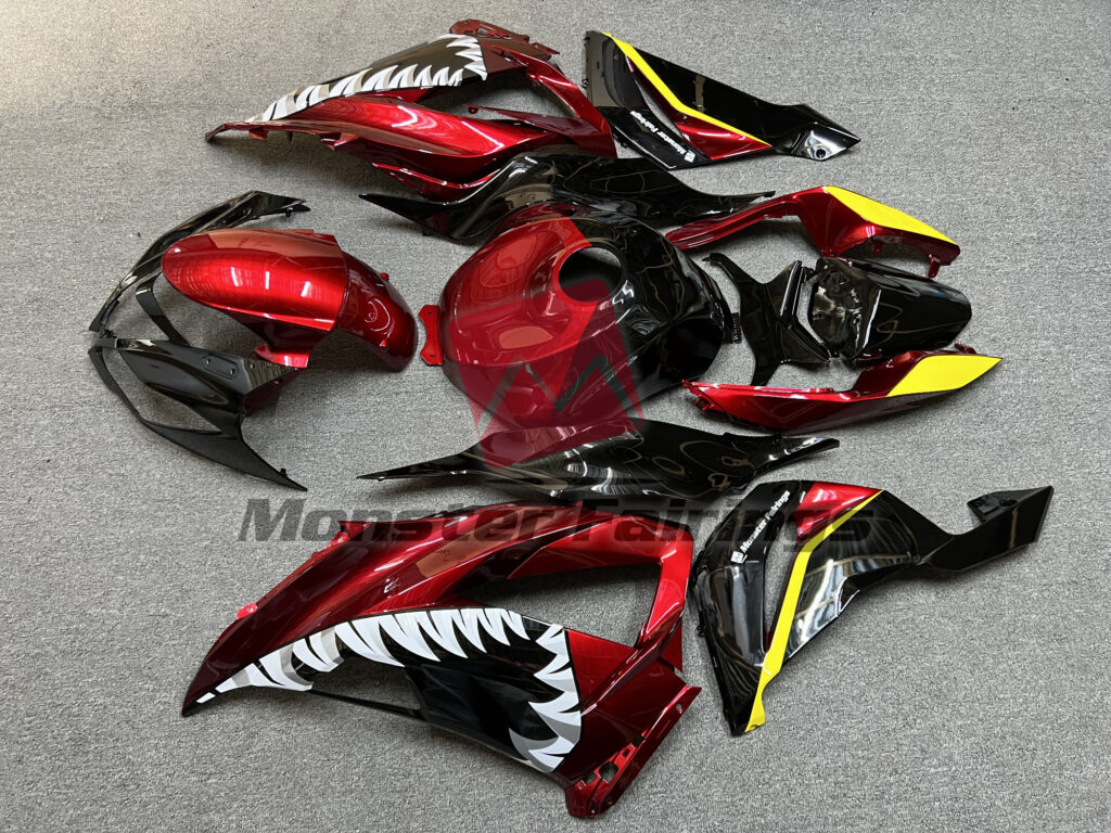 2013 - 2018 Kawasaki ZX6R Gloss Red Shark fairing set - ABS injection, custom painted by Monster Fairings