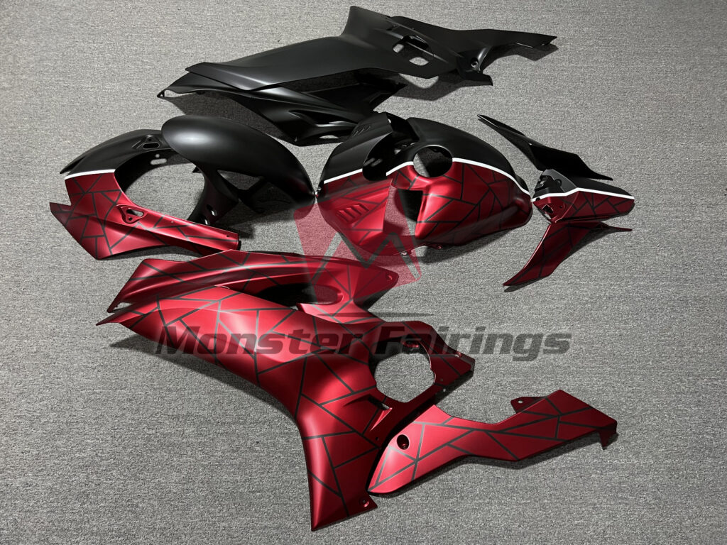2017 - 2022 Yamaha R6 Matte Red & Black Split fairing set - ABS injection, custom painted by Monster Fairings