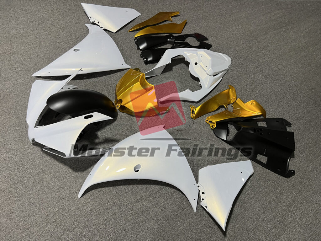 Pearl White & Gloss Gold ABS fairings for Yamaha R1 2012 - 2014 - premium OEM fit kit by Monster Fairings