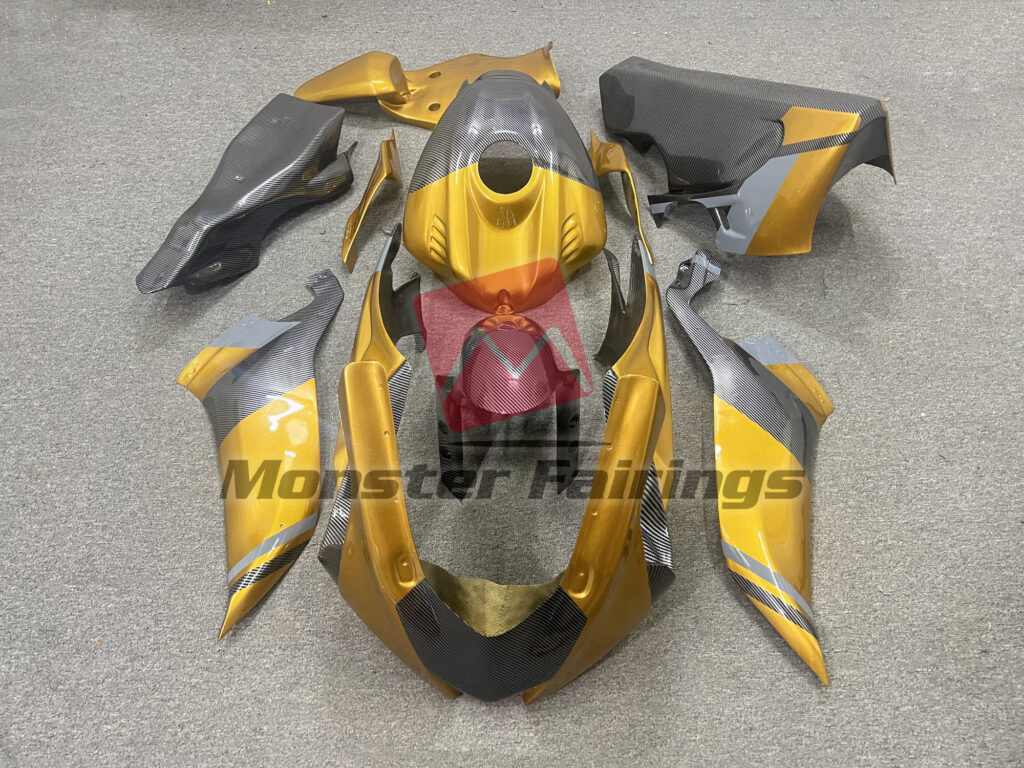 Yamaha R6 2017 - 2022 Gloss Carbon Fiber Style Gold & Gray ABS fairings - custom motorcycle bodywork kit by Monster Fairings