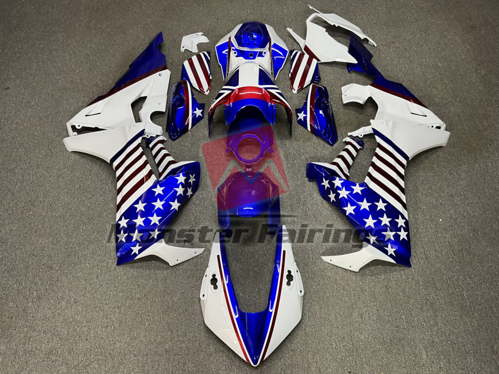 Honda CBR1000RR 2017 - 2025 Gloss White Blue Stars & Stripes ABS fairings - custom motorcycle bodywork kit by Monster Fairings