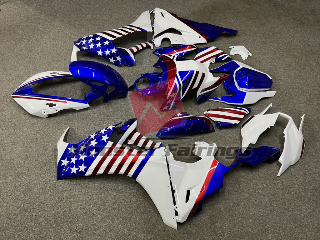 2017 - 2025 Honda CBR1000RR Gloss White Blue Stars & Stripes fairing set - ABS injection, custom painted by Monster Fairings