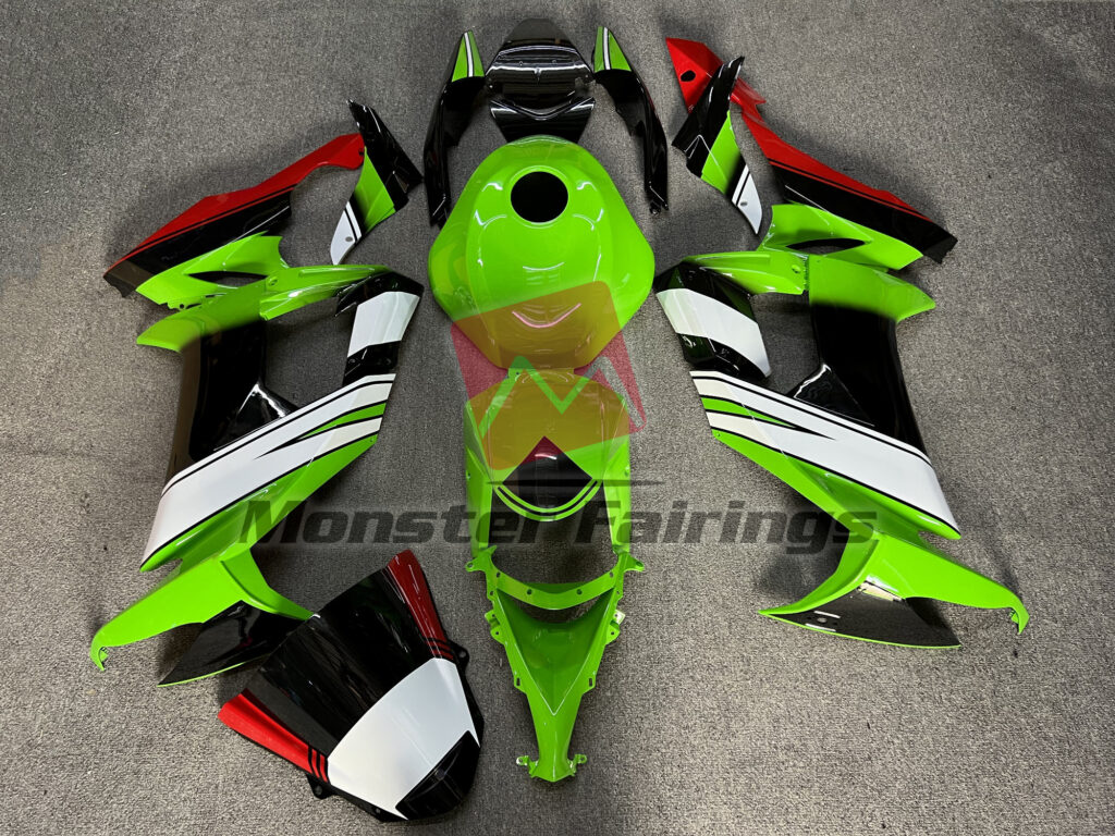 Kawasaki ZX10R 2008 - 2010 Gloss Green Black & White ABS fairings - custom motorcycle bodywork kit by Monster Fairings