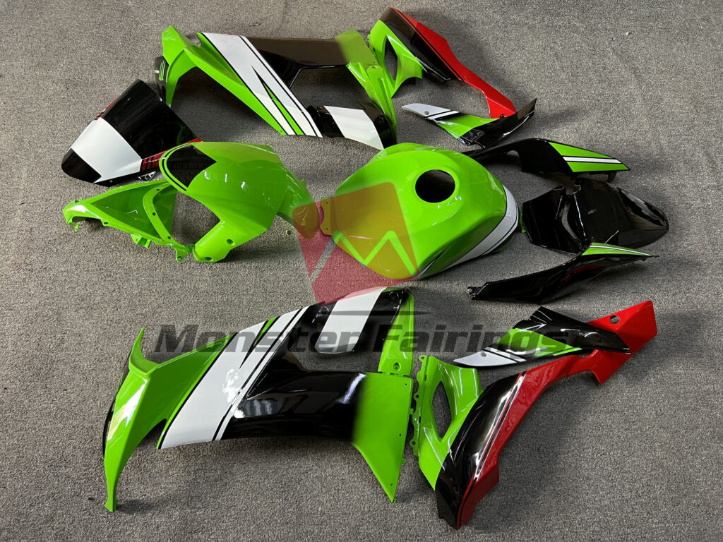 2008 - 2010 Kawasaki ZX10R Gloss Green Black & White fairing set - ABS injection, custom painted by Monster Fairings