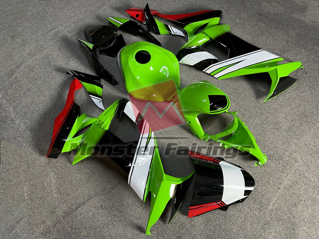 Kawasaki ZX10R custom ABS fairings 2008 - 2010 in Gloss Green Black & White - durable replacement kit, Monster Fairings