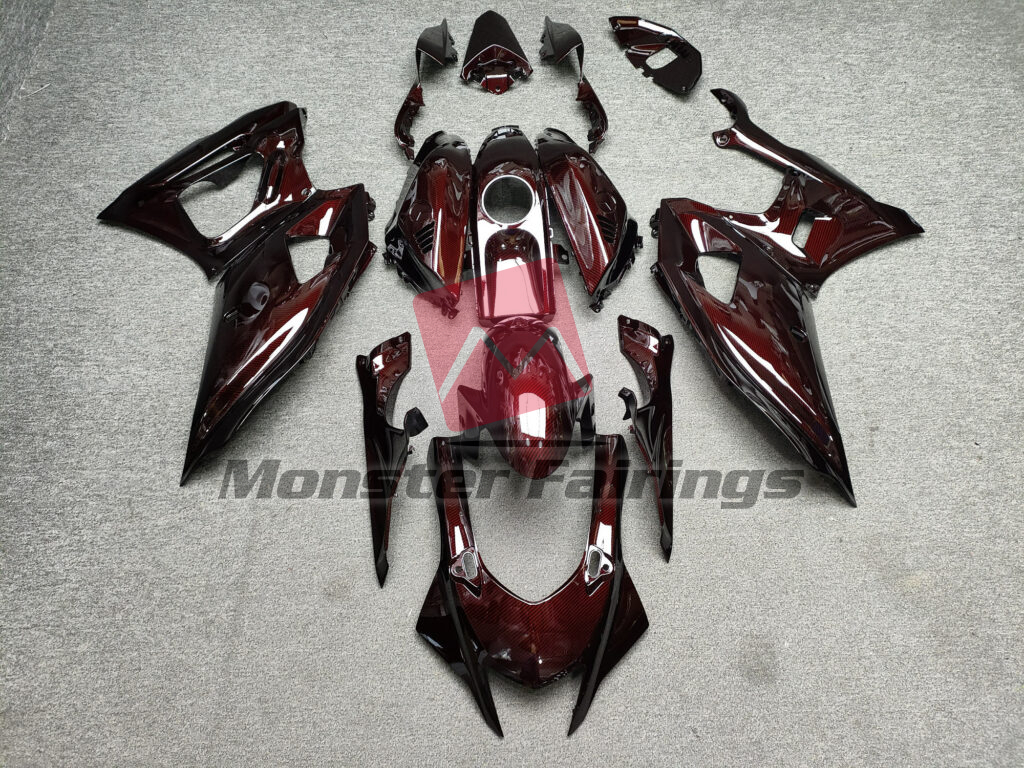 Yamaha R7 2021 - 2025 Gloss Dark Red Carbon Fiber Style ABS fairings - custom motorcycle bodywork kit by Monster Fairings
