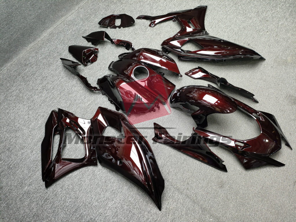 2021 - 2025 Yamaha R7 Gloss Dark Red Carbon Fiber Style fairing set - ABS injection, custom painted by Monster Fairings