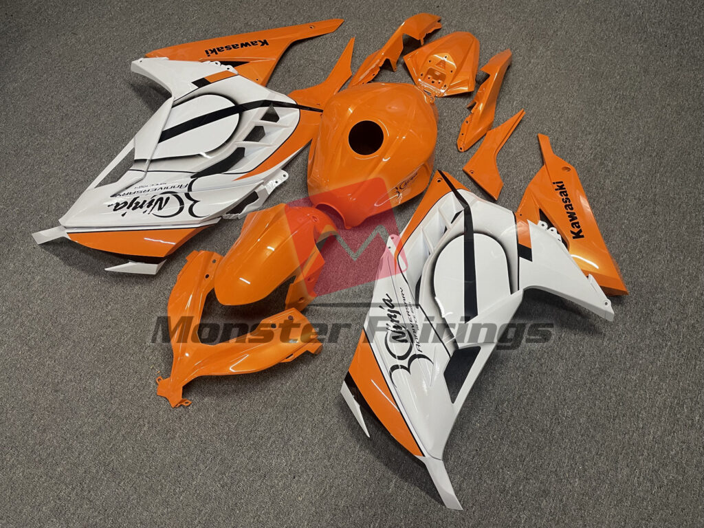 Gloss Orange White & Black ABS fairings for Kawasaki Ninja 300 2013 - 2022 - premium OEM fit kit by Monster Fairings