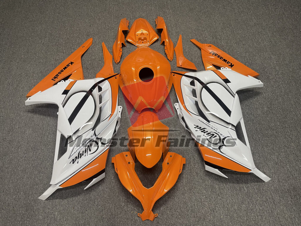 Kawasaki Ninja 300 2013 - 2022 Gloss Orange White & Black ABS fairings - custom motorcycle bodywork kit by Monster Fairings
