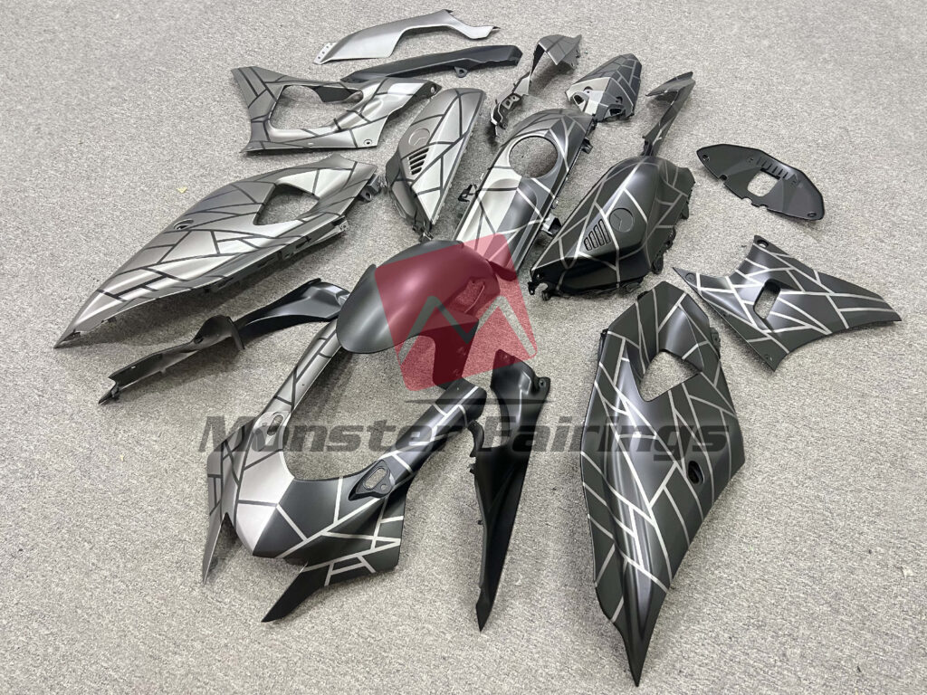 Yamaha R7 custom ABS fairings 2021 - 2025 in Matte Gray & Black Pattern Split - durable replacement kit, Monster Fairings