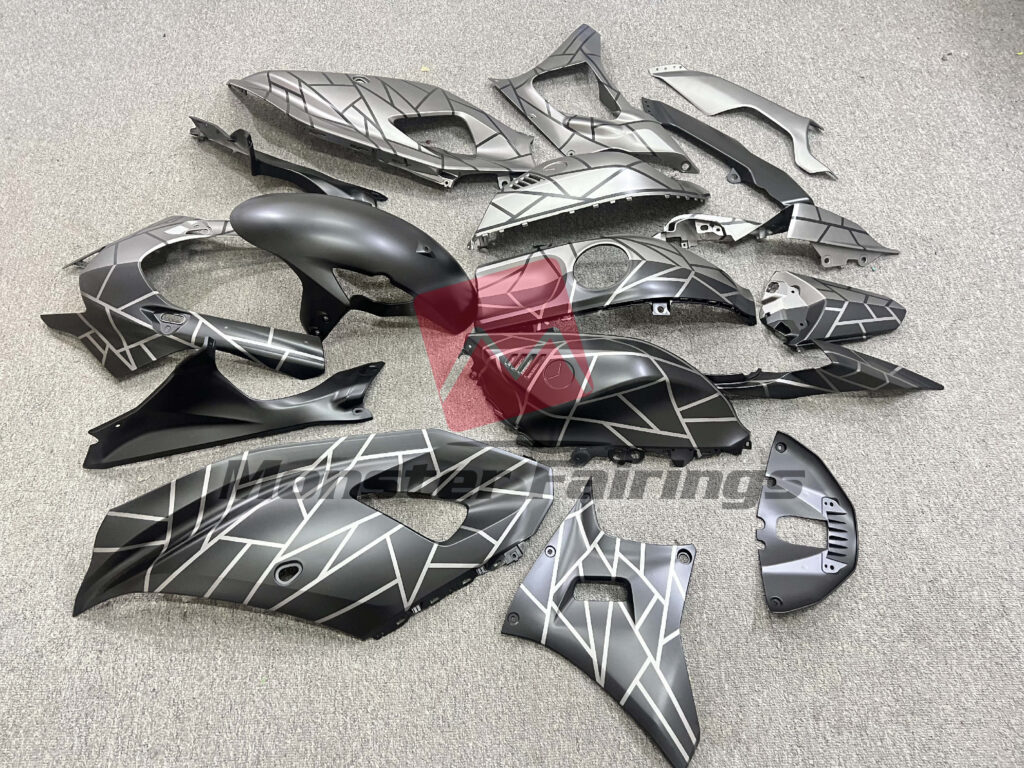 2021 - 2025 Yamaha R7 Matte Gray & Black Pattern Split fairing set - ABS injection, custom painted by Monster Fairings