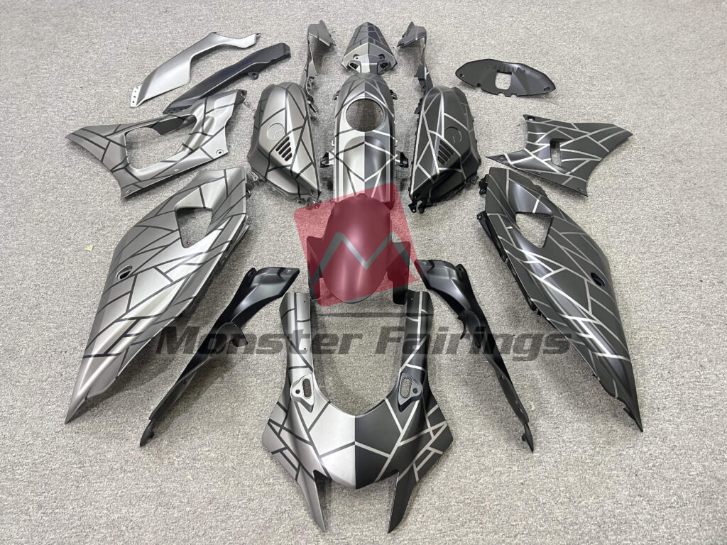 Yamaha R7 2021 - 2025 Matte Gray & Black Pattern Split ABS fairings - custom motorcycle bodywork kit by Monster Fairings