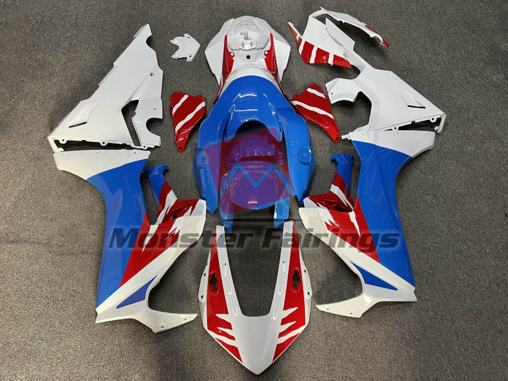 Honda CBR1000RR 2017 - 2025 Gloss White Blue & Red ABS fairings - custom motorcycle bodywork kit by Monster Fairings