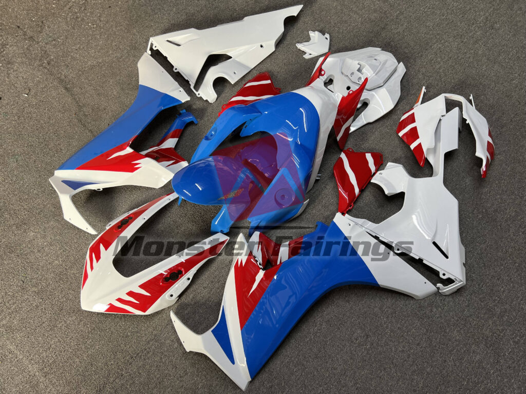 Honda CBR1000RR custom ABS fairings 2017 - 2025 in Gloss White Blue & Red - durable replacement kit, Monster Fairings