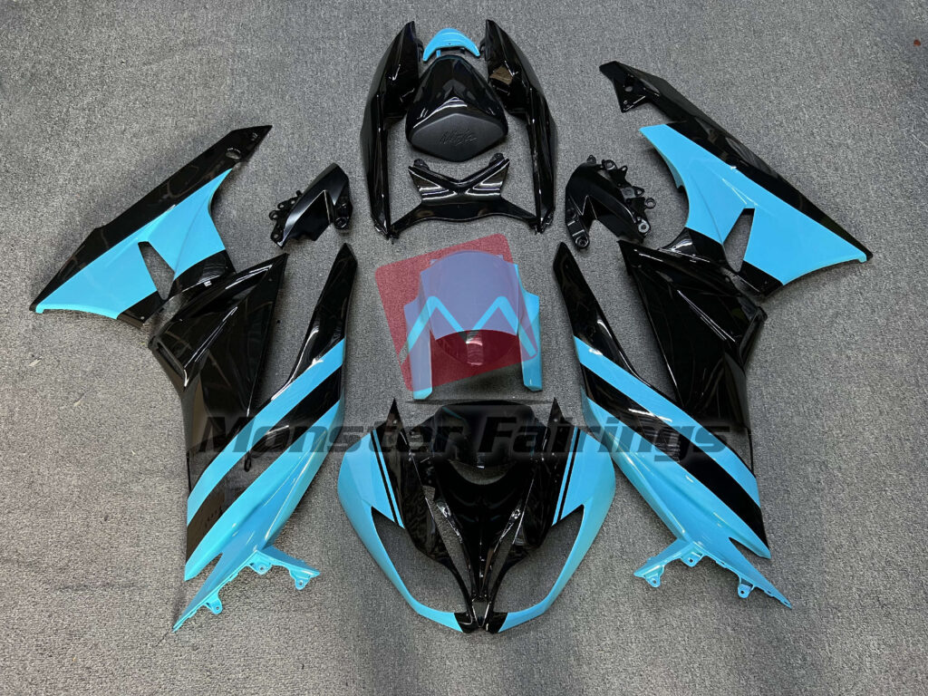 Kawasaki ZX6R 2009 - 2012 Gloss Black & Light Blue ABS fairings - custom motorcycle bodywork kit by Monster Fairings