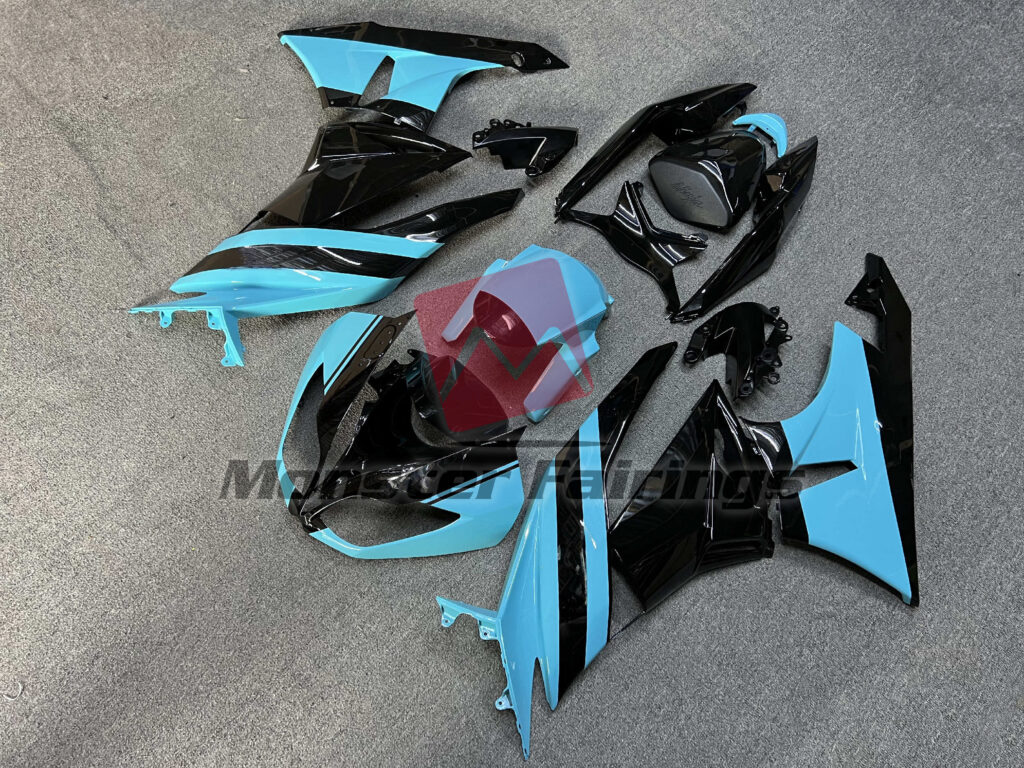 Kawasaki ZX6R custom ABS fairings 2009 - 2012 in Gloss Black & Light Blue - durable replacement kit, Monster Fairings