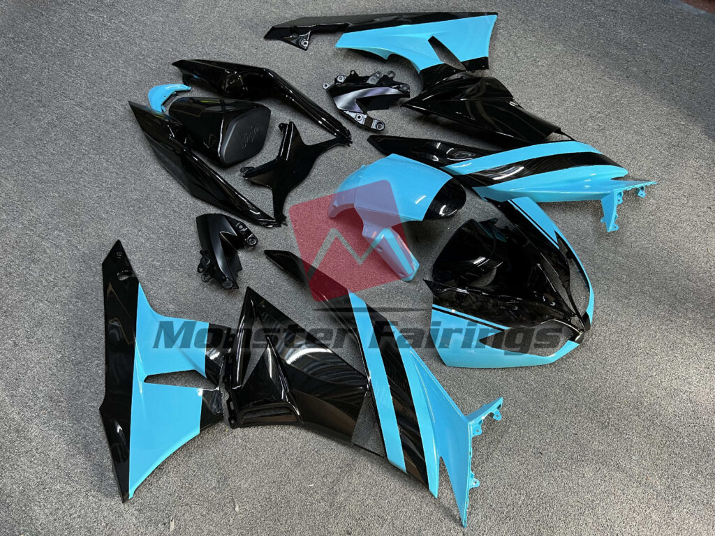 Gloss Black & Light Blue ABS fairings for Kawasaki ZX6R 2009 - 2012 - premium OEM fit kit by Monster Fairings