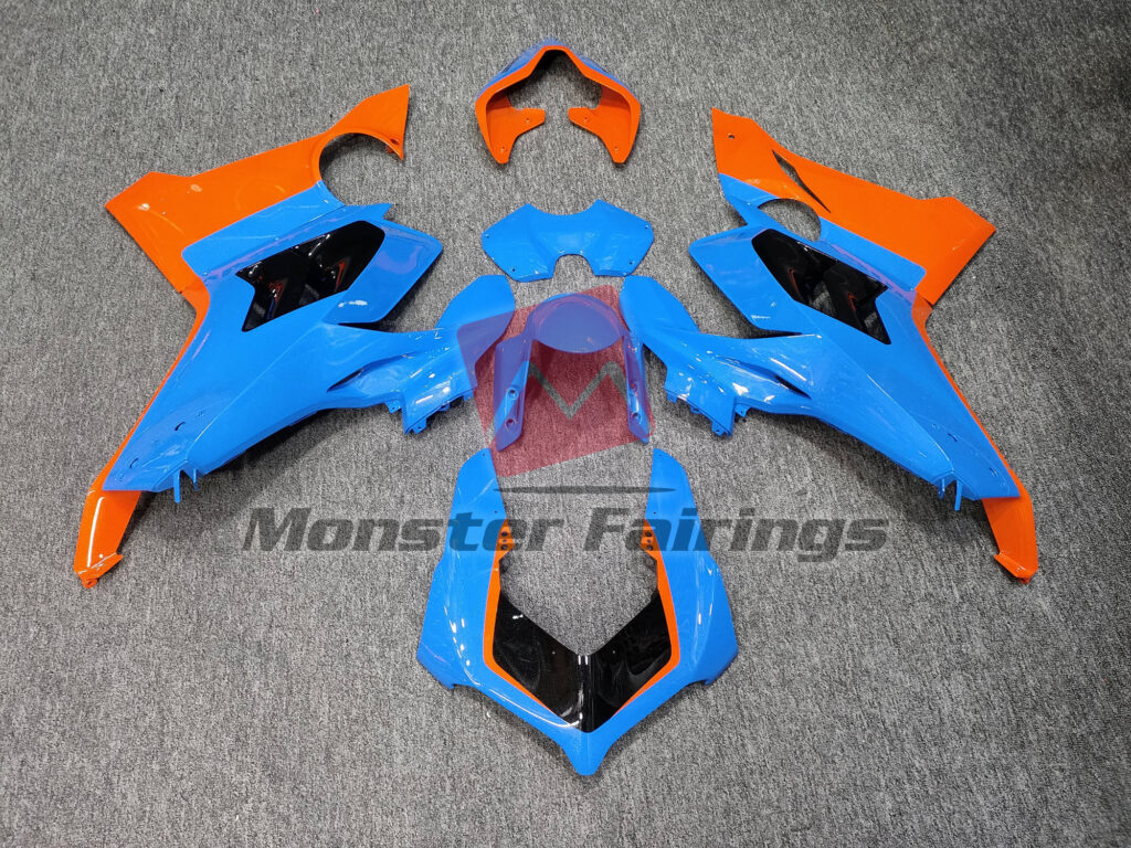 Ducati Panigale V4/V4S 2022 - 2024 Gloss Blue & Orange Black ABS fairings - custom motorcycle bodywork kit by Monster Fairings