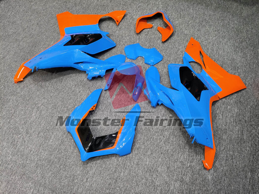 Ducati Panigale custom ABS fairings 2022 - 2024 in Gloss Blue & Orange Black - durable replacement kit, Monster Fairings