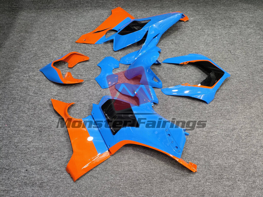 2022 - 2024 Ducati Panigale Gloss Blue & Orange Black fairing set - ABS injection, custom painted by Monster Fairings