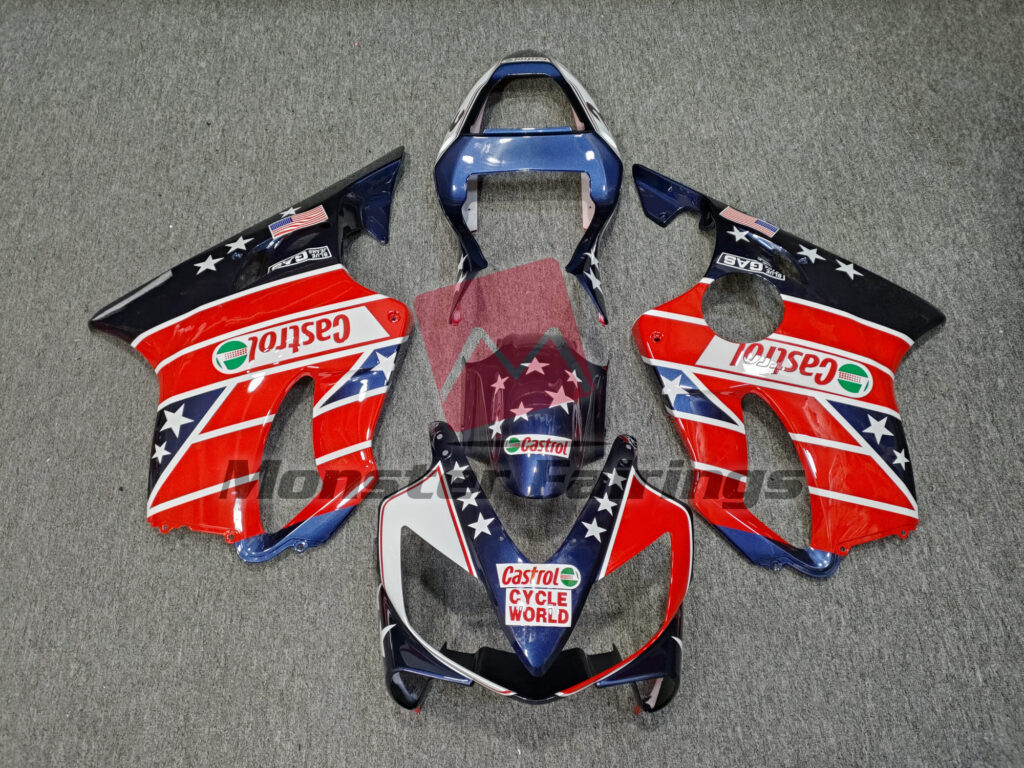Honda CBR600 F4i 2001 - 2003 Gloss Red & Blue Castrol ABS fairings - custom motorcycle bodywork kit by Monster Fairings
