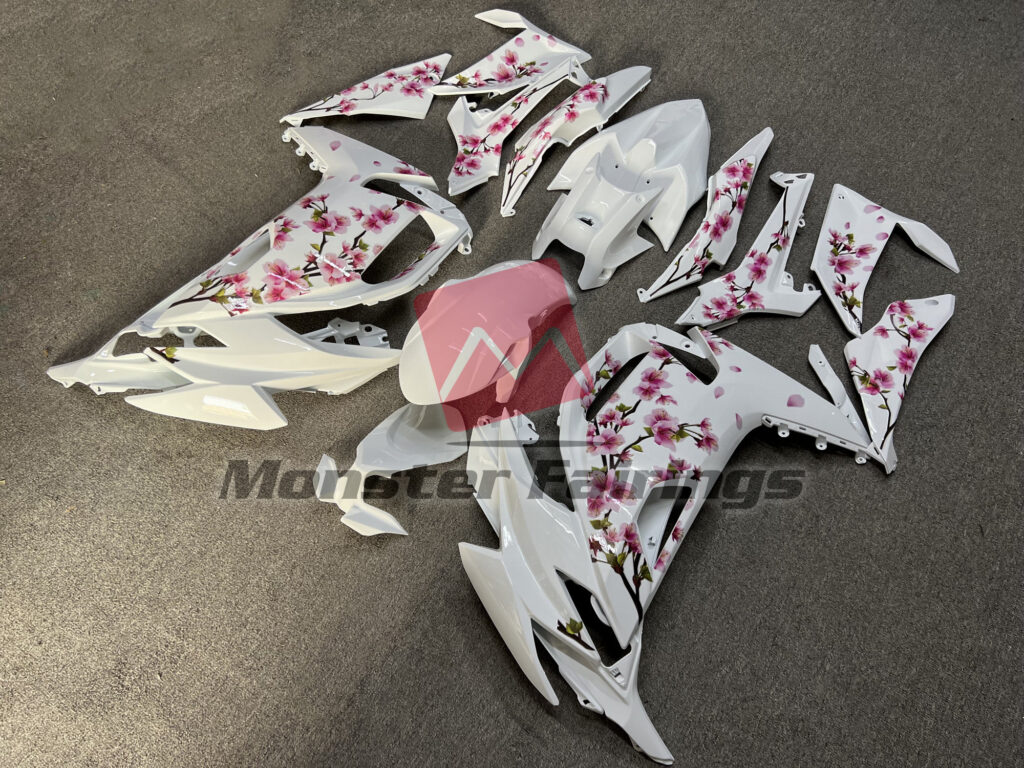 Gloss White Cherry Blossom ABS fairings for Kawasaki Ninja 650R 2020 - 2025 - premium OEM fit kit by Monster Fairings