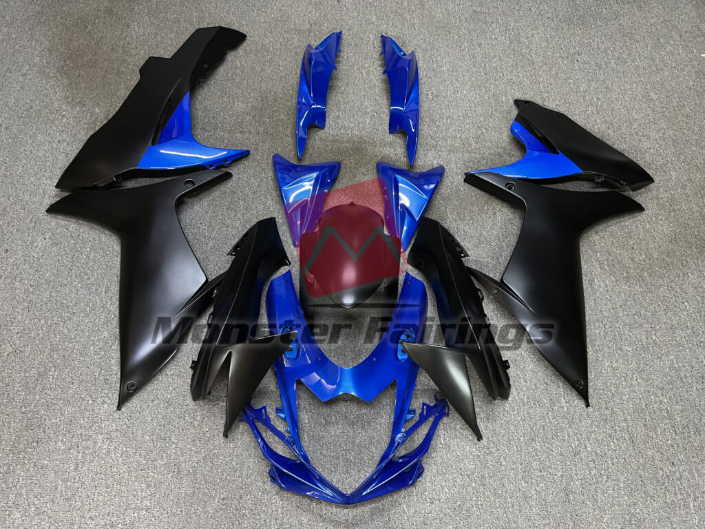 Suzuki GSXR 600 - 750 2011 - 2025 Gloss Blue & Matte Black ABS fairings - custom motorcycle bodywork kit by Monster Fairings