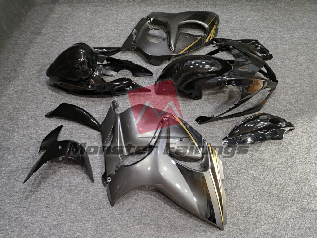 Suzuki GSXR custom ABS fairings 2008 - 2020 in Gloss Grey Black - durable replacement kit, Monster Fairings
