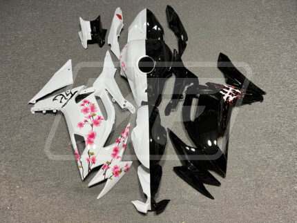 Kawasaki Ninja 650R 2020-2026 Gloss Black & White Cherry Blossom Split ABS Fairings | Monster Fairings