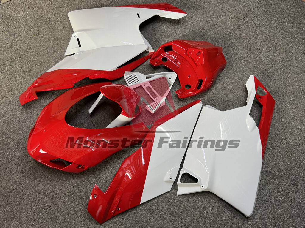 Ducati 999S custom ABS fairings 2006 in Gloss Red & White - durable replacement kit, Monster Fairings