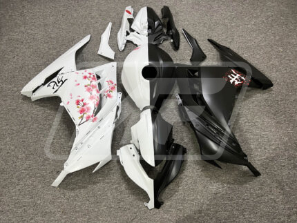Kawasaki Ninja 300 2013-2022 Matte Black & White Cherry Blossom Split ABS Fairings | Monster Fairings