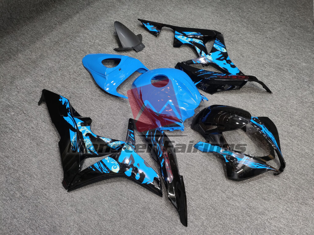 Honda CBR600RR custom ABS fairings 2007 - 2008 in Gloss Black & Blue Leyla - durable replacement kit, Monster Fairings