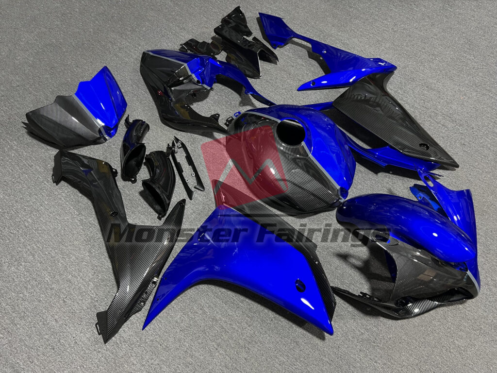 Yamaha R1 custom ABS fairings 2007 - 2008 in Gloss Carbon Fiber Style & Blue - durable replacement kit, Monster Fairings