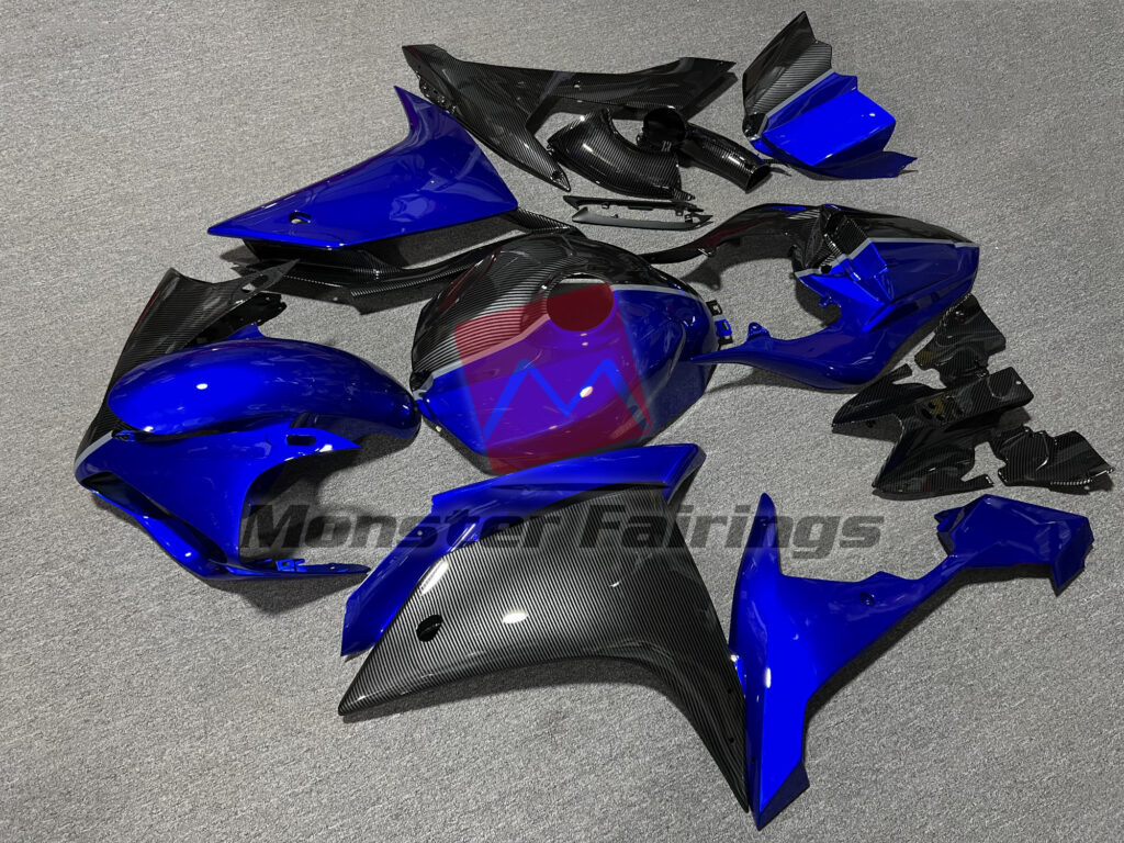 Gloss Carbon Fiber Style & Blue ABS fairings for Yamaha R1 2007 - 2008 - premium OEM fit kit by Monster Fairings
