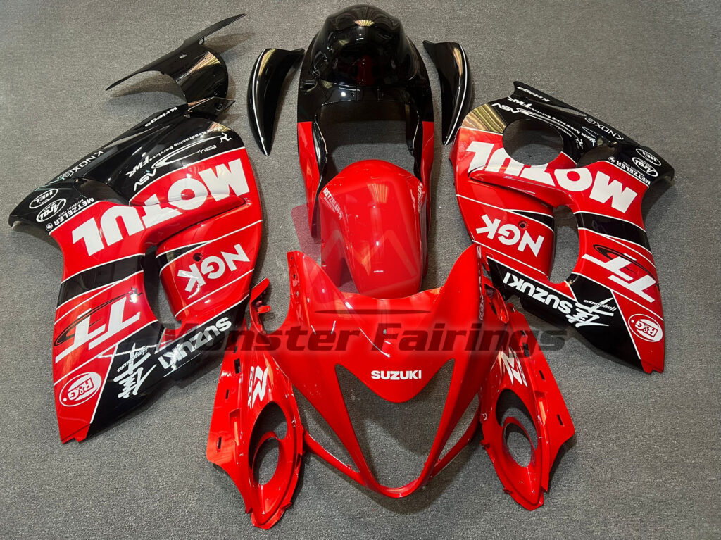 Suzuki GSXR 1300 2008 - 2020 Gloss Red & Black Motul ABS fairings - custom motorcycle bodywork kit by Monster Fairings