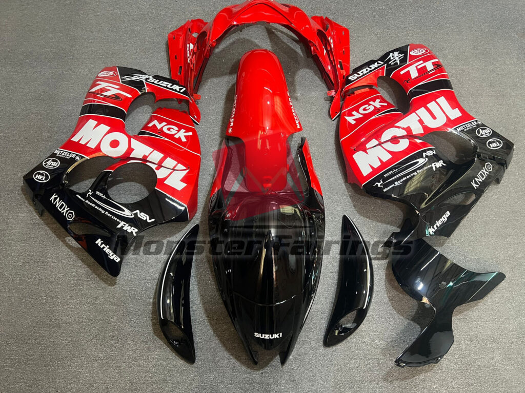 Suzuki GSXR custom ABS fairings 2008 - 2020 in Gloss Red & Black Motul - durable replacement kit, Monster Fairings
