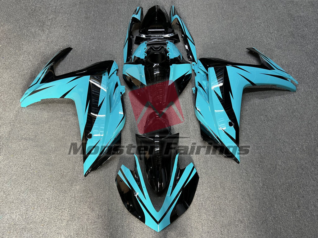 Yamaha R3 2014 - 2018 Gloss Black & Teal Custom ABS fairings - custom motorcycle bodywork kit by Monster Fairings