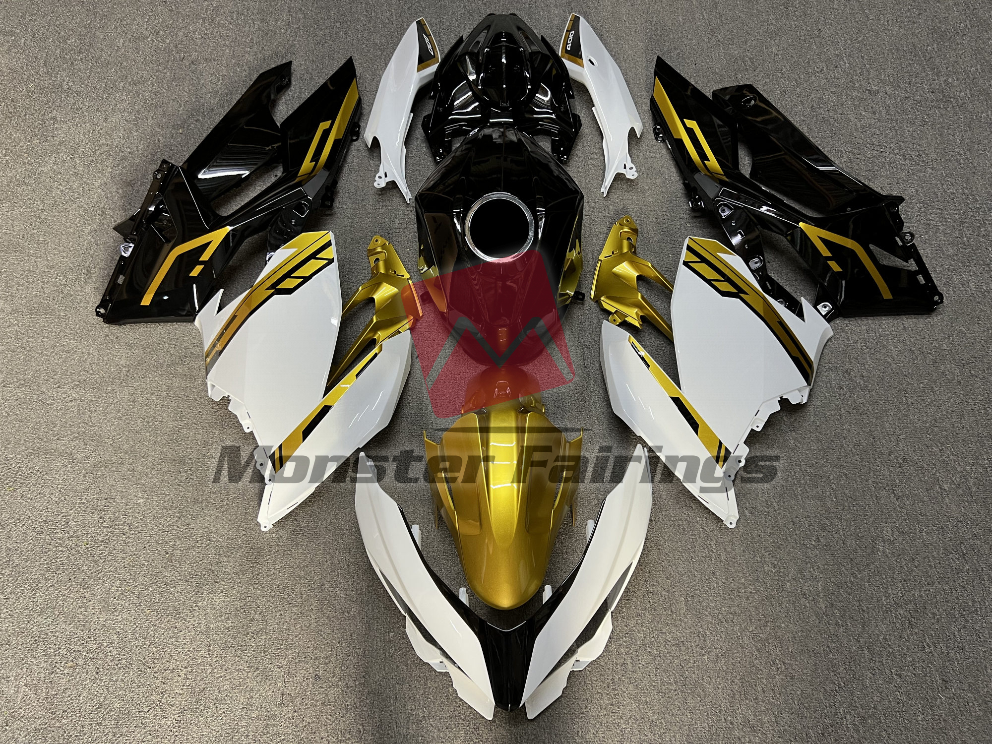 Kawasaki Ninja 400 2018-2024 Gloss White & Black Gold ABS Fairings